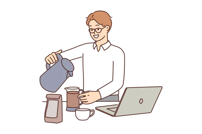 Employé masculin préparant du café au travail  Illustration