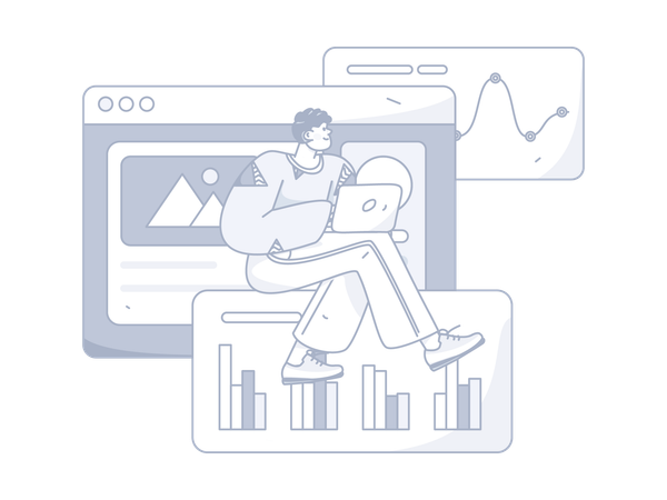 Employé masculin travaillant sur l'analyse des données  Illustration