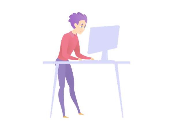 Employé masculin travaillant sur son ordinateur  Illustration