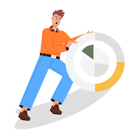 Employé masculin effectuant une analyse en ligne  Illustration