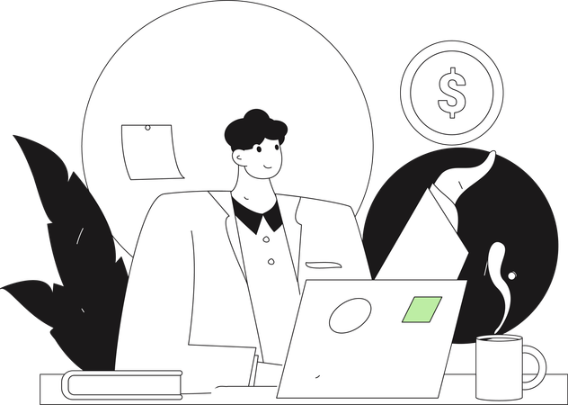 Employé masculin lisant un e-mail  Illustration