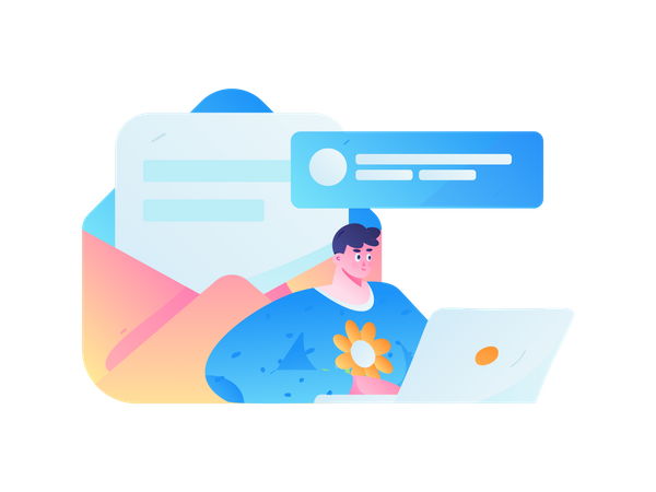 Employé masculin lisant un e-mail  Illustration