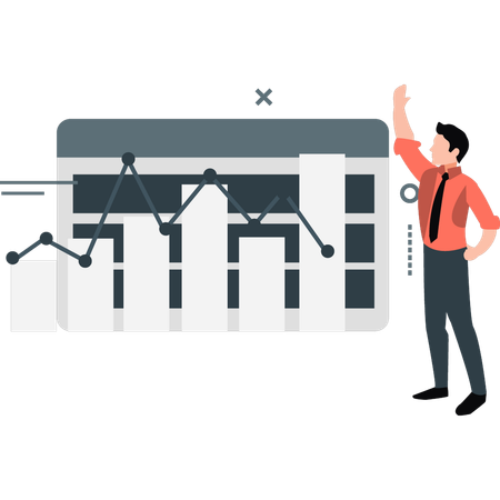 Employé masculin montrant un graphique infographique  Illustration