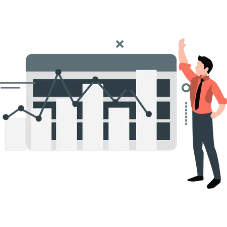 Employé masculin montrant un graphique infographique  Illustration