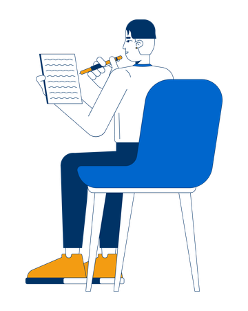 Employé masculin prenant des notes assis sur une chaise  Illustration