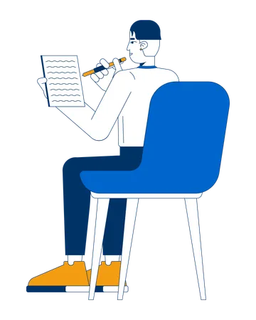 Employé masculin prenant des notes assis sur une chaise  Illustration