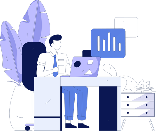Employé présentant une réunion depuis son domicile  Illustration