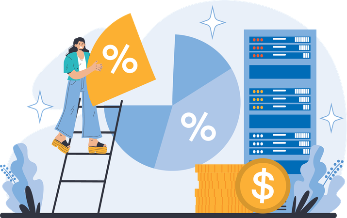 L'employé présente un diagramme circulaire d'affaires  Illustration