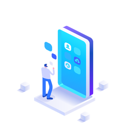 Employé protégeant un logiciel mobile  Illustration