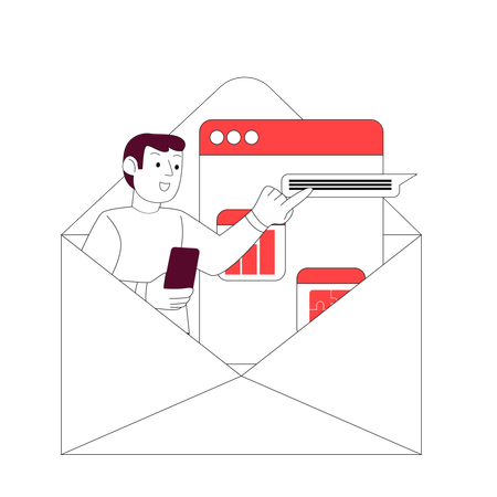 Un employé réalise une campagne de marketing par e-mail  Illustration