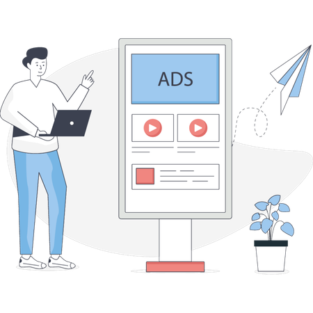 Employé regardant des publicités marketing  Illustration