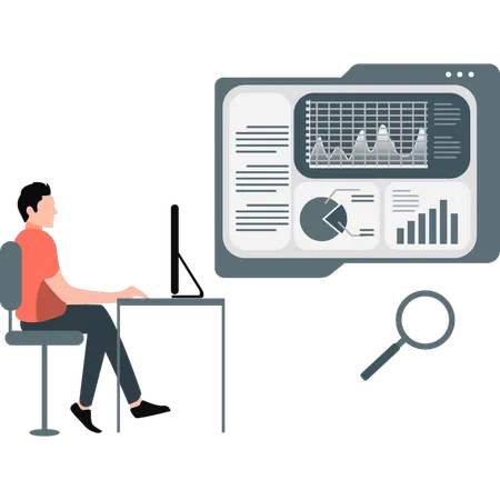 Employé regardant un graphique analytique de l'entreprise  Illustration