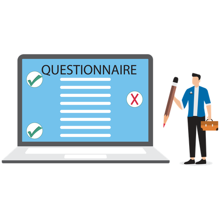 Employé remplissant un questionnaire d'enquête en ligne  Illustration