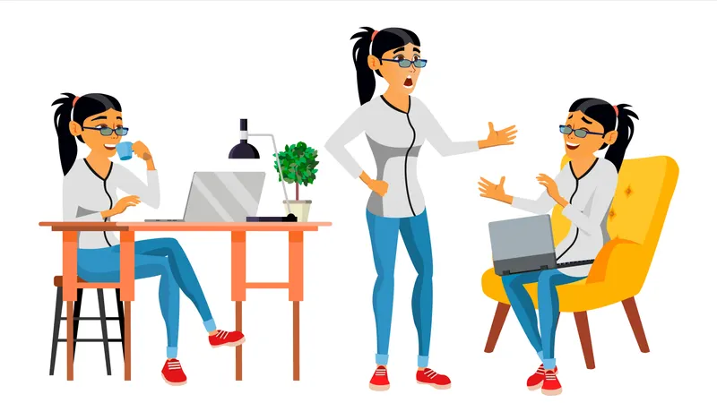 Employé travaillant au bureau  Illustration