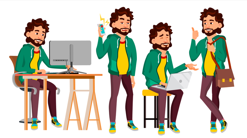 Employé travaillant au bureau  Illustration