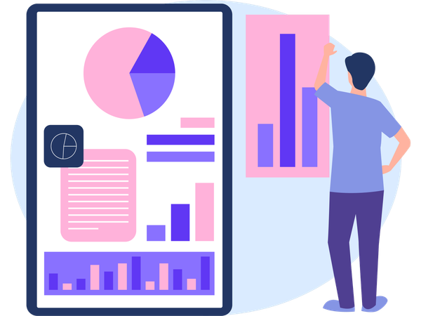 Employé travaillant avec le tableau de bord d'administration  Illustration