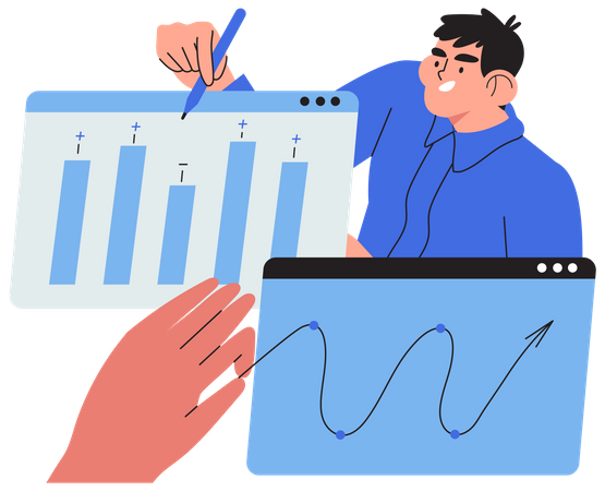 Employé travaillant sur la présentation  Illustration