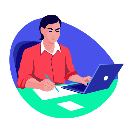 Employé travaillant sur un ordinateur portable  Illustration