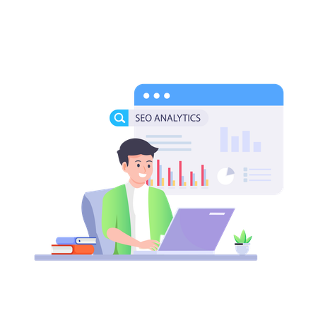 L'employé travaille sur l'analyse des données  Illustration