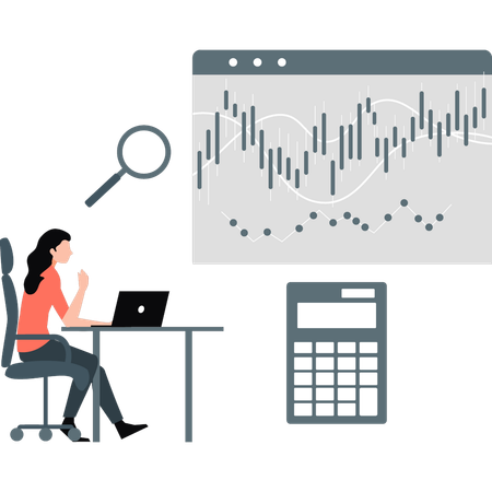 L'employé travaille sur des recherches commerciales  Illustration