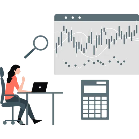 L'employé travaille sur des recherches commerciales  Illustration