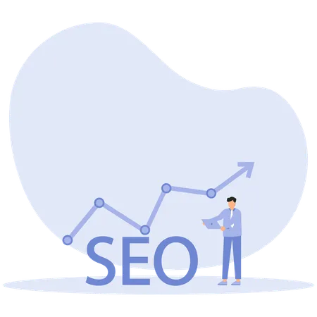 L'employé travaille sur l'analyse SEO  Illustration