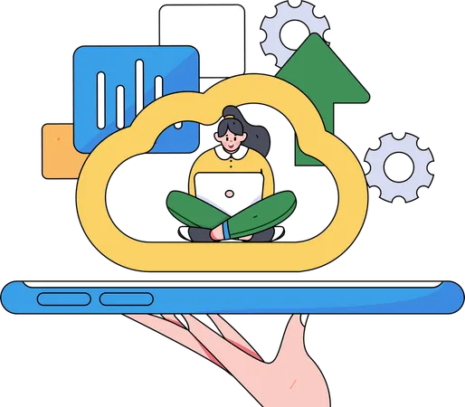 Un employé travaille sur la maintenance du cloud  Illustration