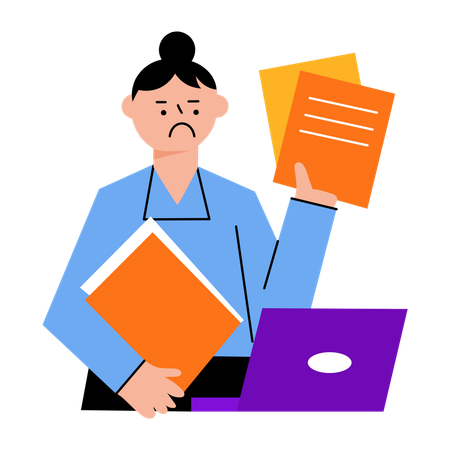 Un employé triste confronté à une surcharge de travail  Illustration