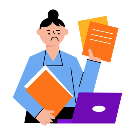 Un employé triste confronté à une surcharge de travail  Illustration