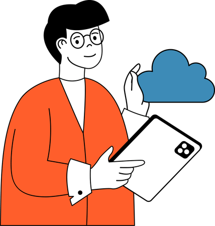 L'employé utilise des données cloud  Illustration