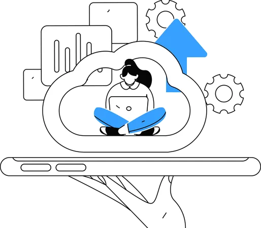 L'employé utilise la fonctionnalité de téléchargement dans le cloud  Illustration