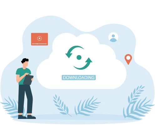 Employe working on Cloud Sync  Illustration