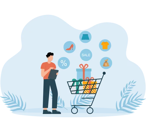 Employee add items in shopping cart  Illustration