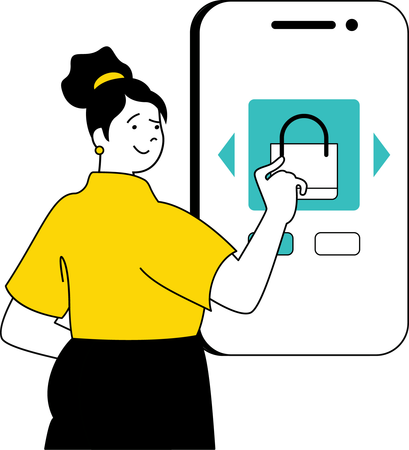Employee adds items in shopping bag  Illustration