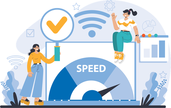 Employee analyze the speed of wifi network  Illustration