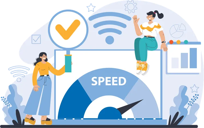 Employee analyze the speed of wifi network  Illustration