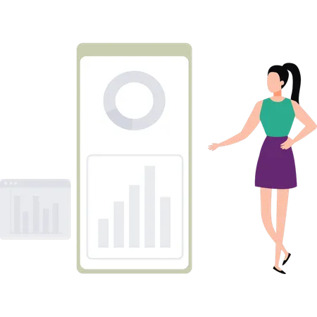 The Girl Is Standing By Mobile Illustration