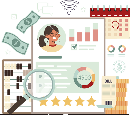 Employee analyzes financial report  Illustration