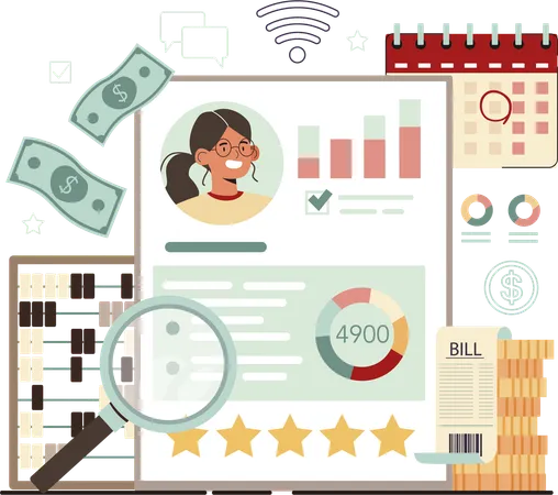 Employee analyzes financial report  Illustration