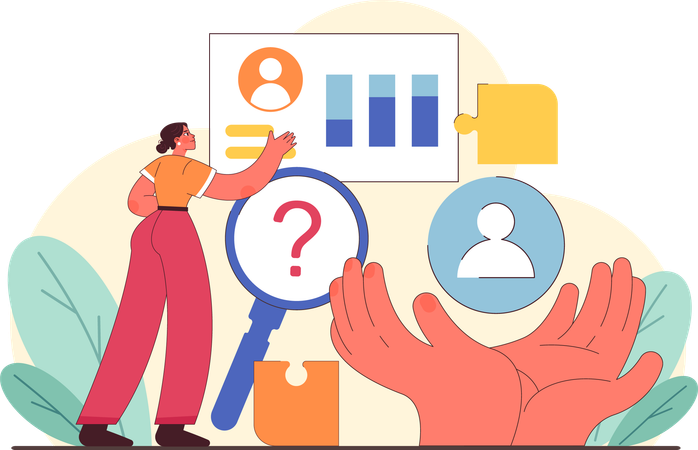 Employee analyzes on business pie chart  Illustration