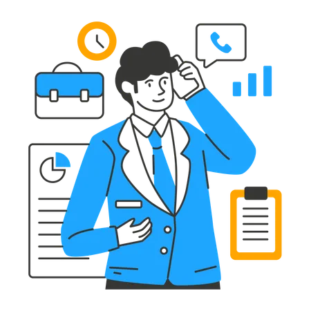 Employee analyzes stock market data  Illustration