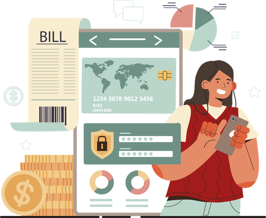 Employee analyzes tax report with security  Illustration