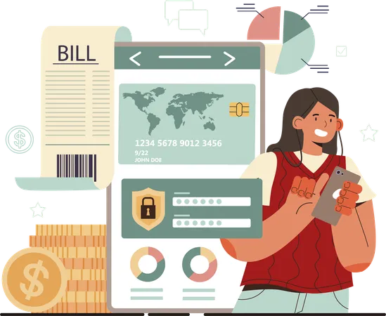 Employee analyzes tax report with security  Illustration