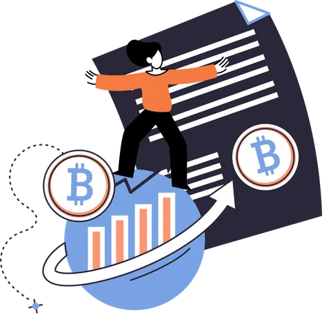 Employee analyzing bitcoin graph analysis  Illustration