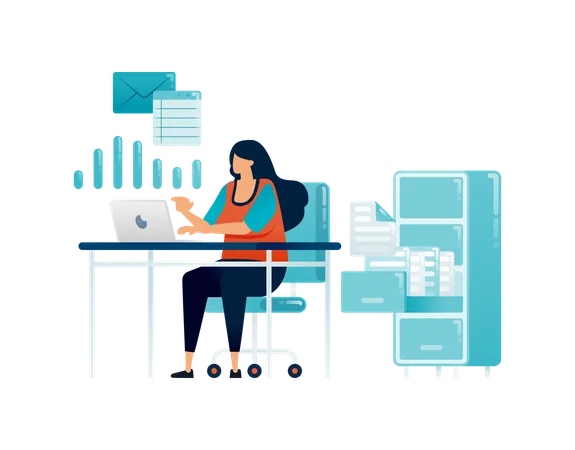 Employee analyzing business data while sitting in office  Illustration