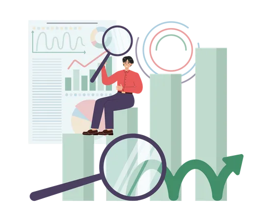 Business Analyst Financial Operation Optimization Strategy Development New Business Launching Market Research And Data Processing Flat Vector Illustration 일러스트레이션