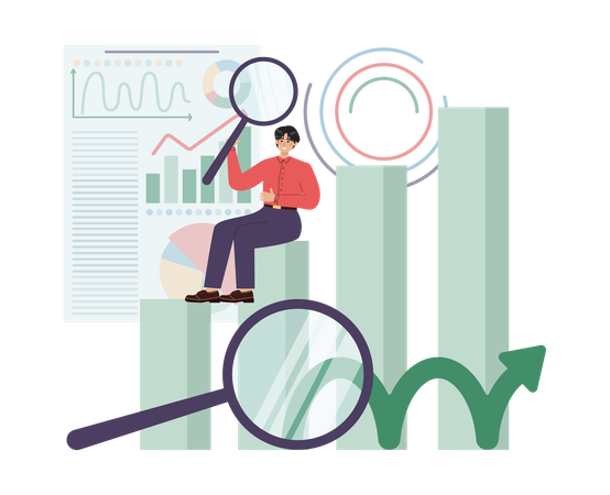 Employee analyzing business graphs  Illustration