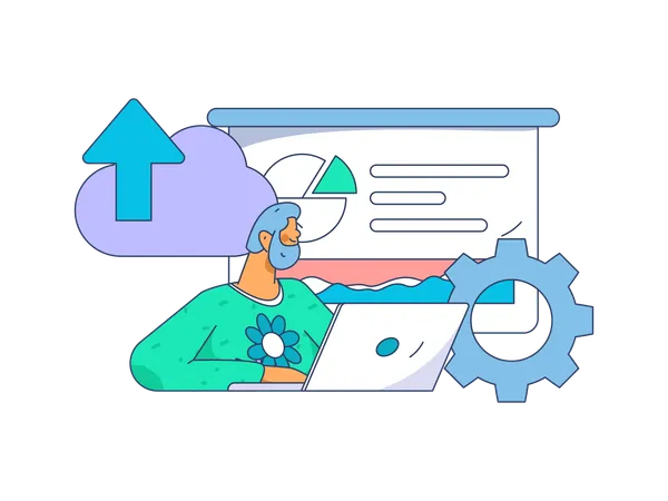 Employee analyzing cloud data  Illustration