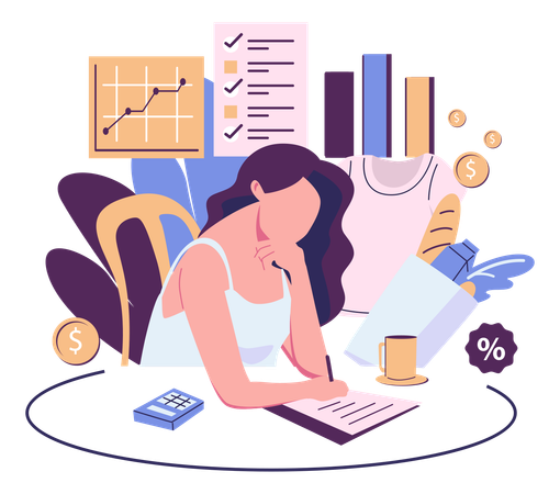 Employee Analyzing Financial Document  Illustration