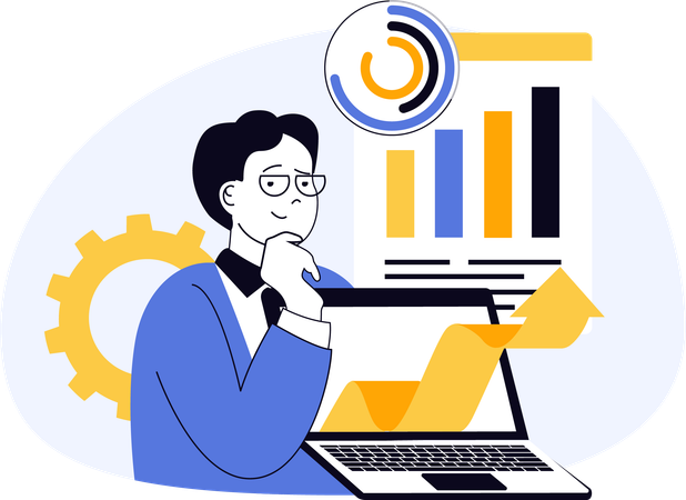 Employee analyzing growth chart of business  Illustration